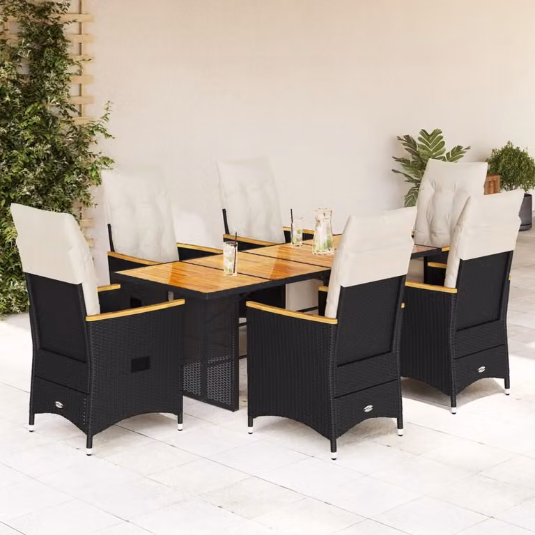Set da Bistrò da Giardino vidaXL 7 pz in Polyrattan e Legno di Acacia Nero e Bianco