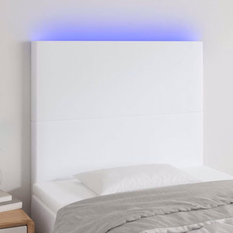 Testiera per letto vidaXL in similpelle bianca con illuminazione LED e porta di ricarica USB, L/P/H: 118-128 x 80 x 5 cm