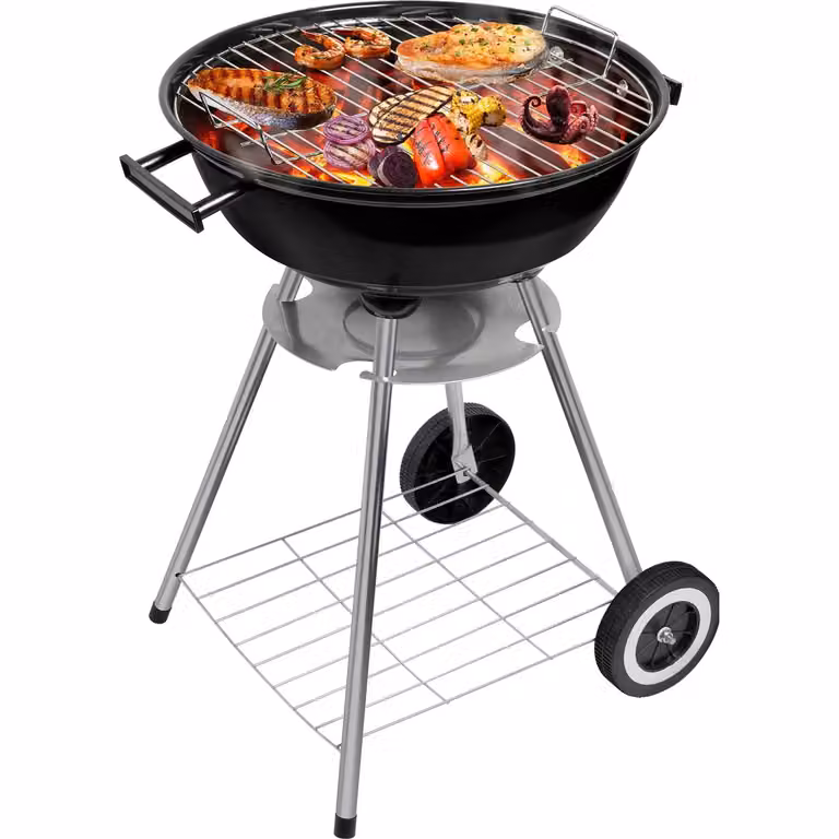 Barbecue tondo a carbone GUSTO CASA con coperchio e ruote, colore nero e finiture cromate, H 86 cm x Diametro 47 cm