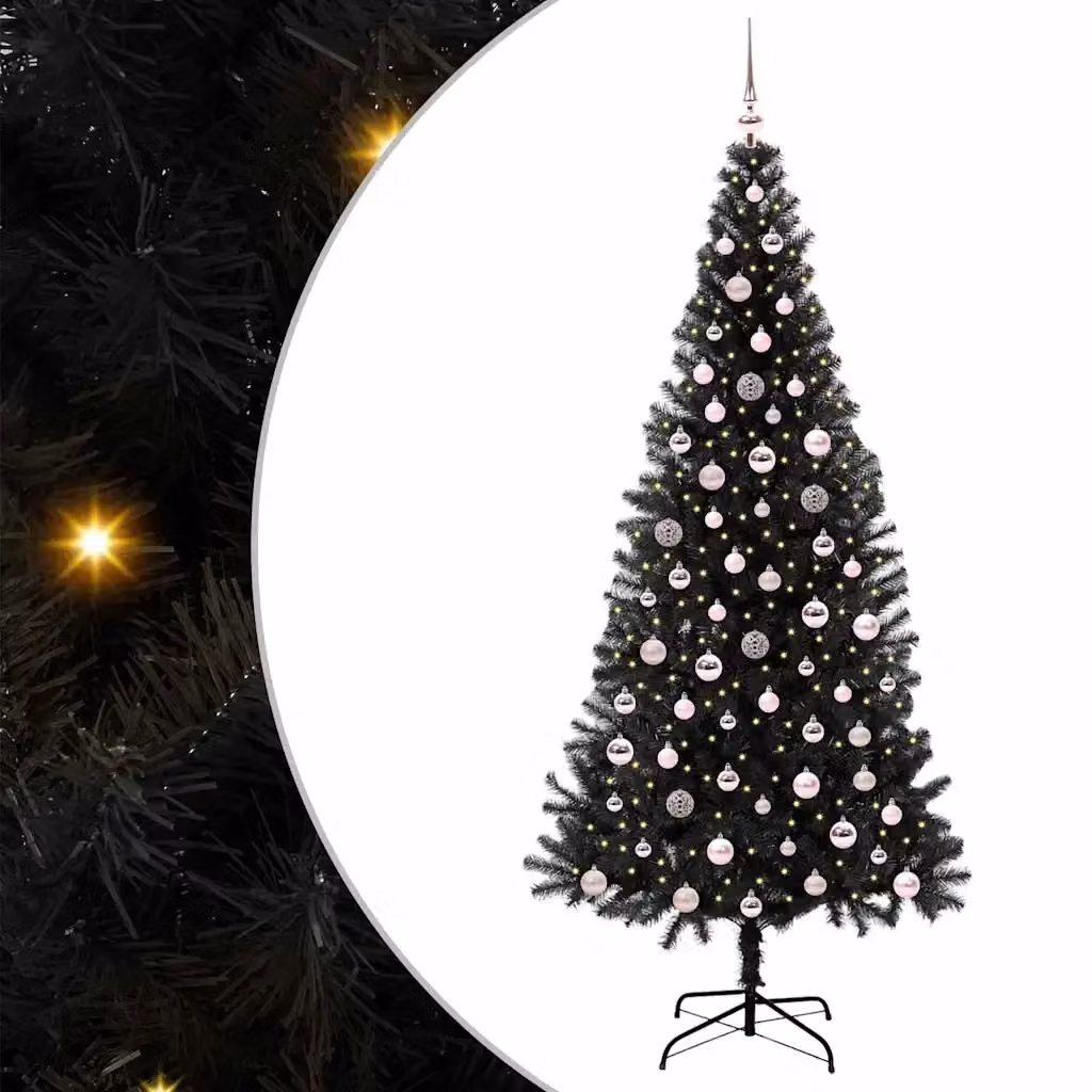 Albero di Natale moderno nero vidaXL con luci LED bianco caldo in PVC, Altezza: 240 cm – 2