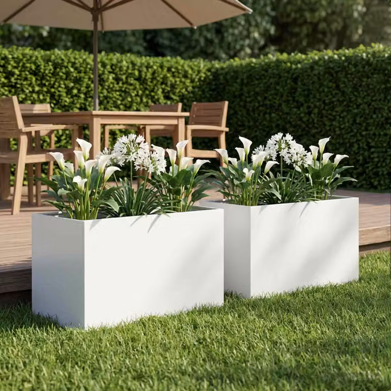 Set di 2 vasi da giardino vidaXL in metallo bianco L 60 cm x P 40 cm x H 40 cm