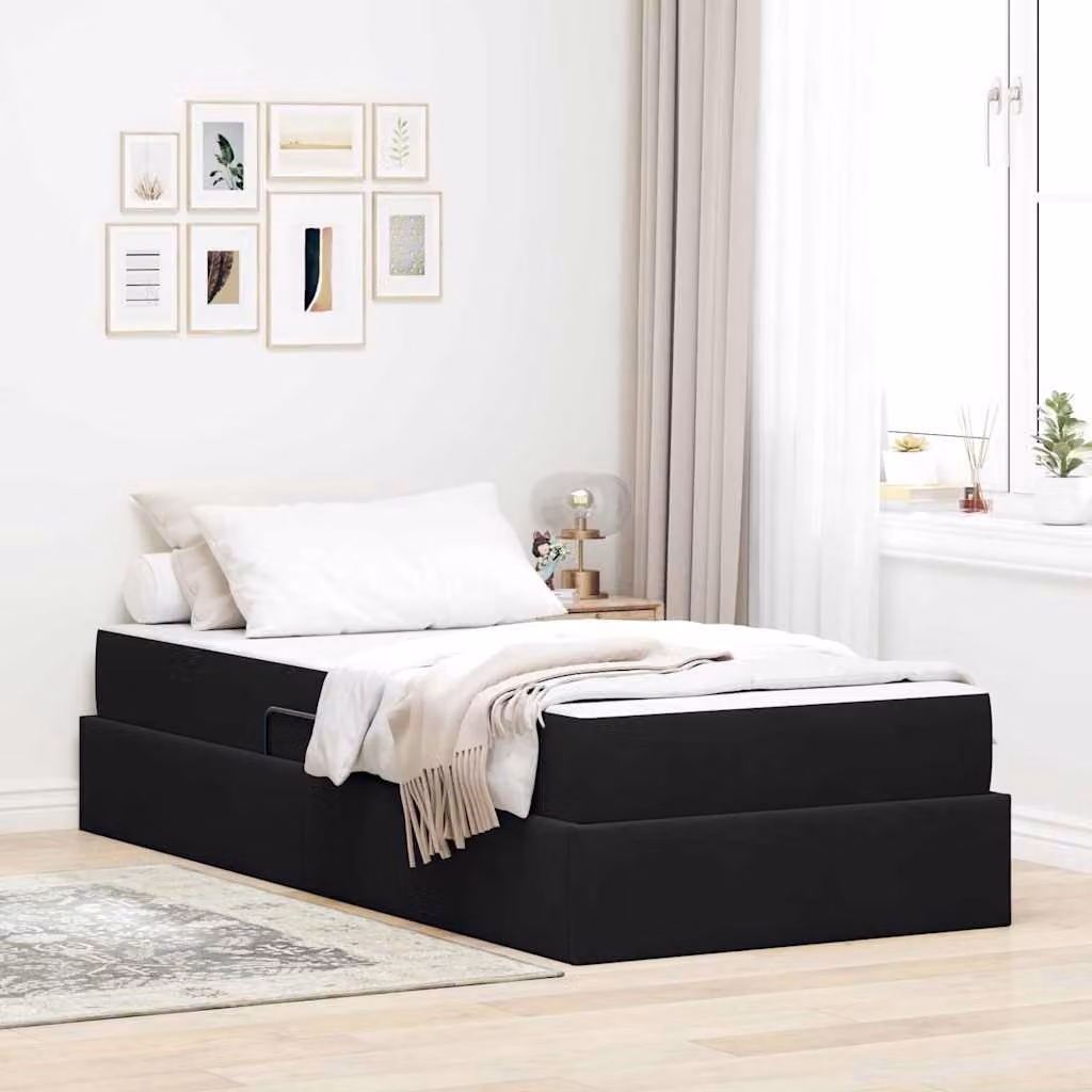 Letto con contenitore e materasso ibrido vidaXL in velluto nero L/P/H: 90 x 200 x 204 cm – 1