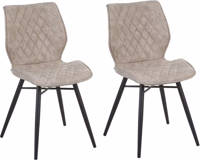 Set di 2 sedie da pranzo BELIANI in tessuto beige con gambe in metallo nero stile retrò geometrico