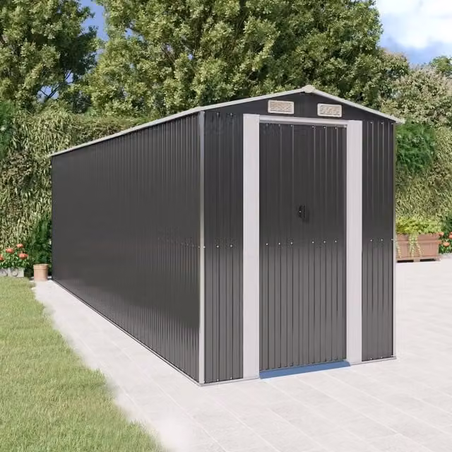 Capanno da giardino Videx in acciaio zincato antracite con tetto a capanna e porta scorrevole L: 606 cm, P: 192 cm, H: 223 cm