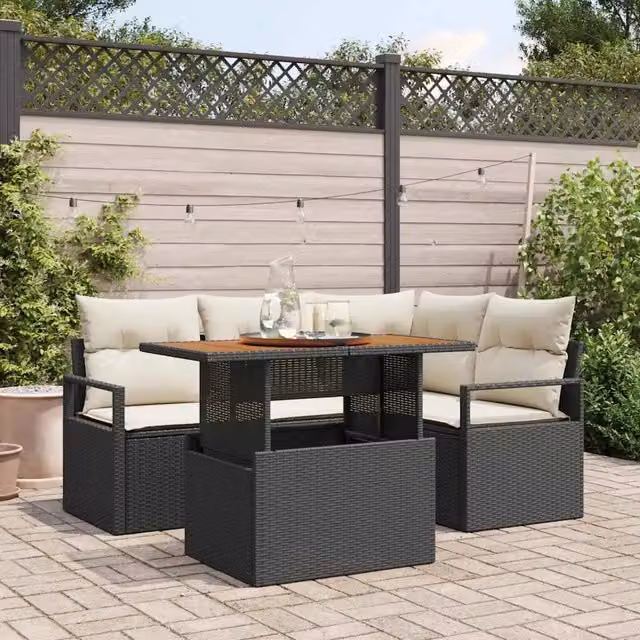 Set Divano da Giardino 5 pz 4-Numero di posti Nero e Crema 3349704