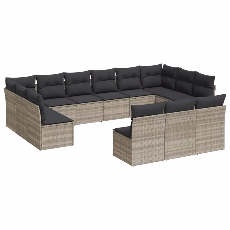 Set Divani Giardino 13 pz con Cuscini Grigio Chiaro Polyrattan