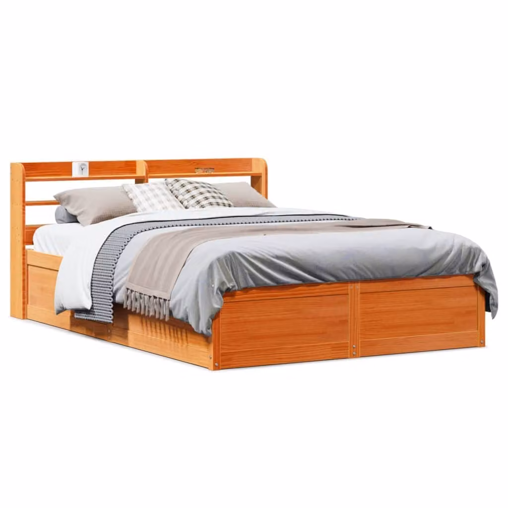 vidaXL Giroletto con Testiera in Legno di Pino Massello Marrone Cera L: 145 cm, P: 190 cm
