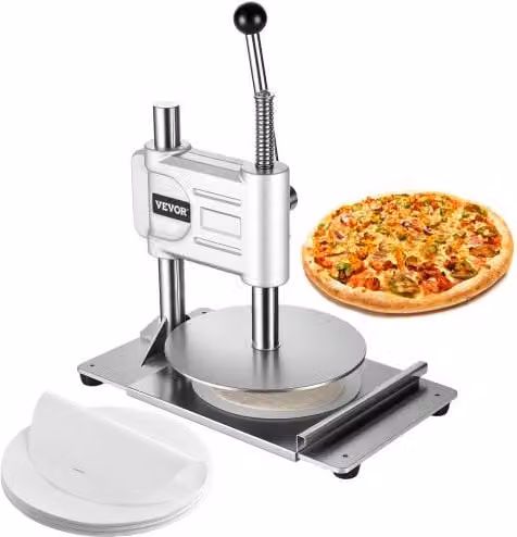 VEVOR Macchina per Pressatura Manuale della Pasta per Pizza in Acciaio Inossidabile Argento con Maniglia Ergonomica e 100 Fogli di Carta da Forno L: 40,0 cm, P: 36,0 cm, H: 24,5 cm