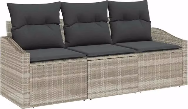 Set Divano da Giardino 3 pz | Set Salotto da Giardino Grigio chiaro polyrattan