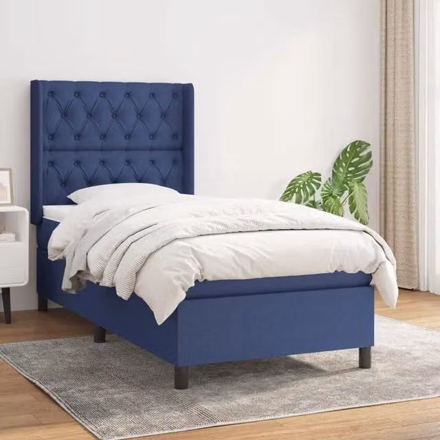 Letto Ibrido vidaXL con Giroletto a Molle e Materasso in Tessuto Blu e Bianco L/P/H: 80 x 200 x 40 cm – 1