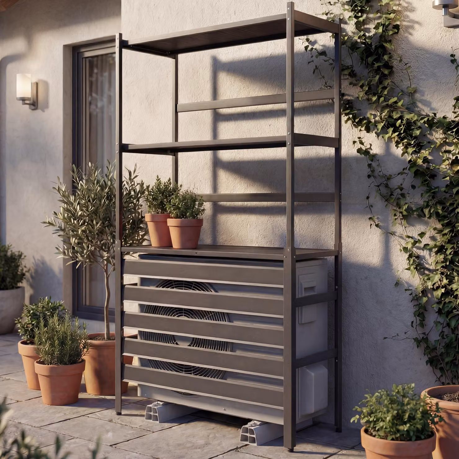 Rivestimento in alluminio per climatizzatore/scambiatore di calore MCW-P95, copertura griglia di protezione scaffale 163x90x38cm ~ antracite