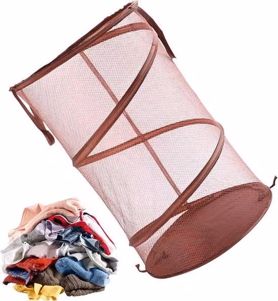 Cesto portabiancheria pieghevole in rete per il bagno, 58 cm (A) x 36 cm (L) (marrone)