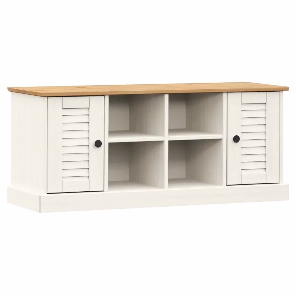 Panca porta scarpe vidaXL in legno di pino e metallo, stile rustico, colore bianco, L: 106 cm, P: 35 cm, H: 45 cm – 2