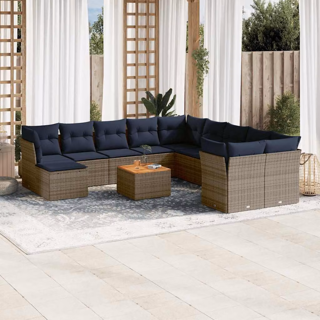 Maison Exclusive - Set da giardino 12 pezzi con cuscini, grigio, polyrattan