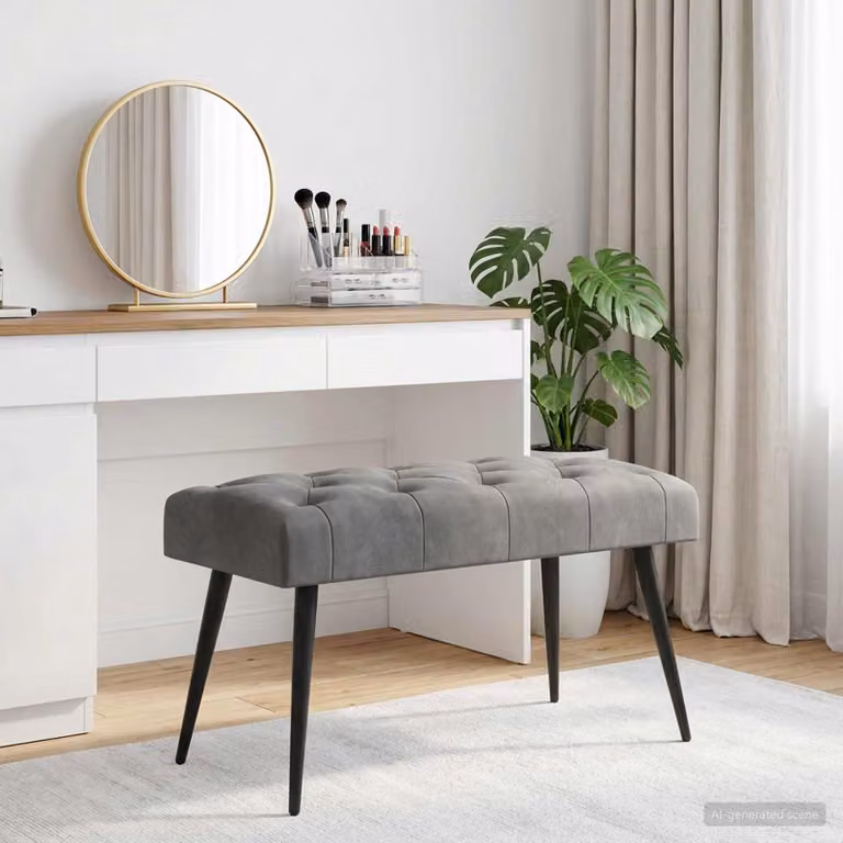 Panchina moderna vidaXL in tessuto grigio con seduta imbottita e struttura in metallo, L 80 x P 40 x H 46 cm