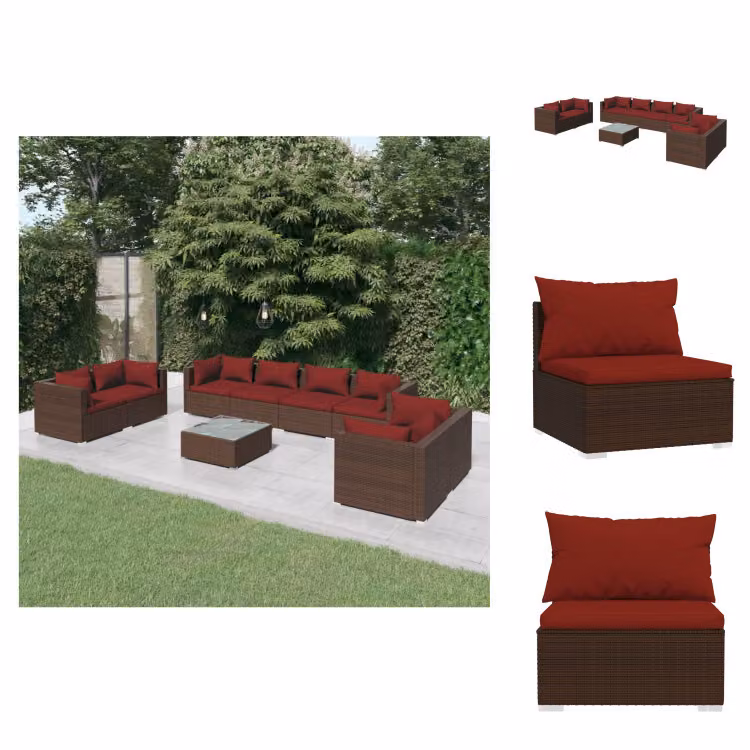 vidaXL Set 9 pezzi con cuscini in rattan marrone - Set di mobili da giardino