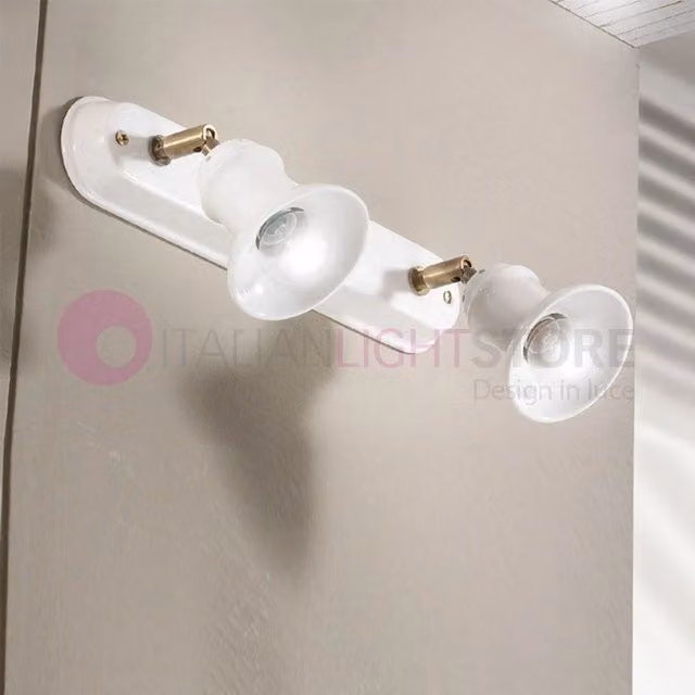 CANTUCCI Lampada da Parete o Soffitto a 2 Luci Orientabili in Ceramica Bianca e Ottone Ceramiche Borso – 1
