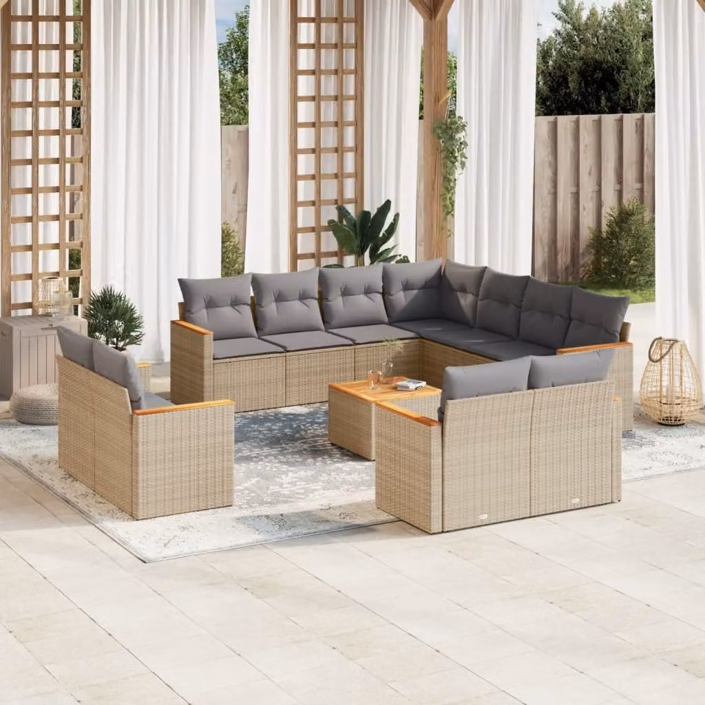 Maison Exclusive - Set Divano da Giardino 12 pz con Cuscini Beige Misto Polyrattan