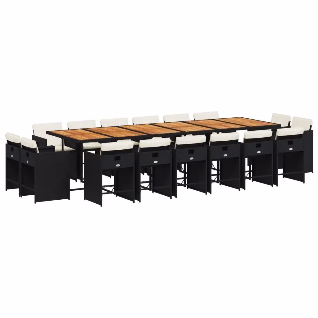 vidaXL Set da Pranzo da Giardino 17 pz in Polyrattan con Cuscini e Tavolo in Legno di Acacia Nero – 2