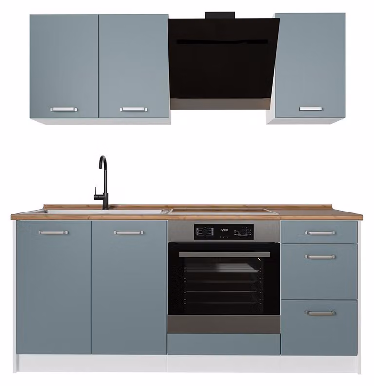 Cucina monoblocco Vicco R-Line Grigio-blu/Bianco 180 cm, PL Rovere, Model 67054