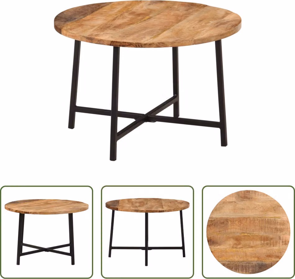 The Living Store Tavolino da salotto 54x54x35 cm Legno massello di mango e ferro