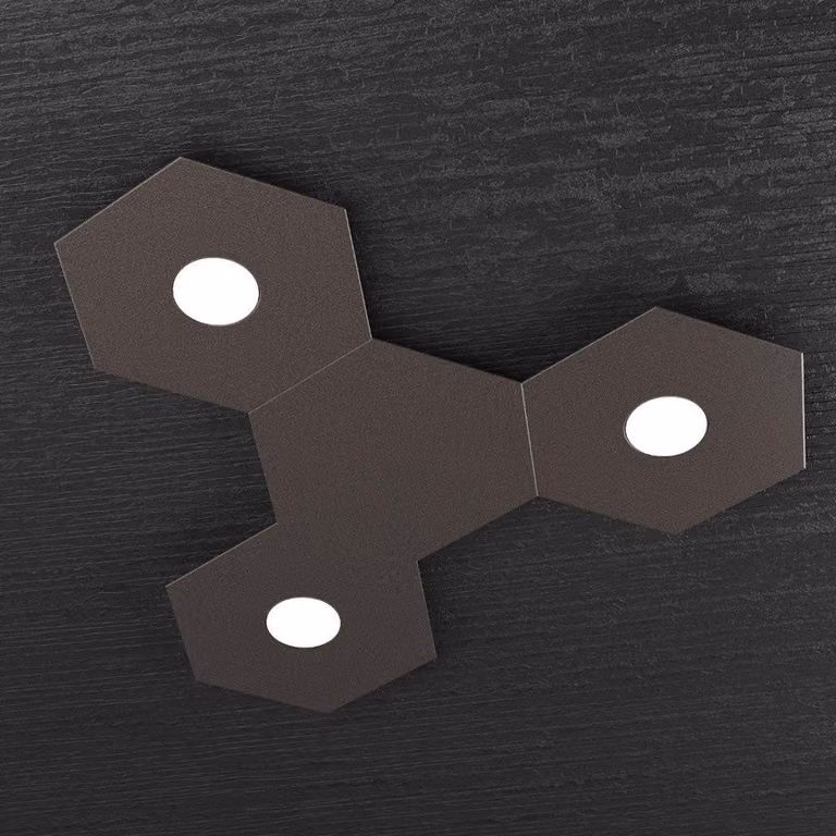 Plafoniera Moderna 4 Moduli Hexagon Metallo Marrone 3 Luci Led 12X3W