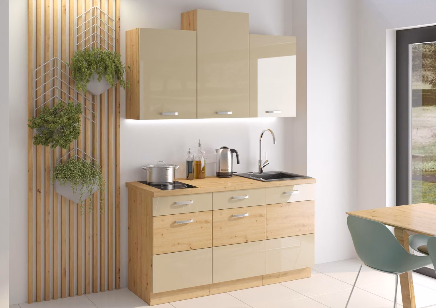Cucina in rovere Artisan Cappuccino 150, linea cucina, blocco cucina lucido, cucina monoblocco