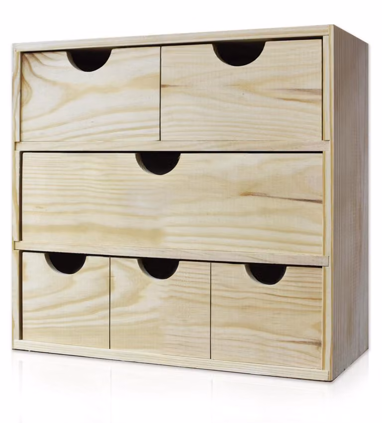 Cassettiera da Tavolo 6 Cassetti 32x40x14 cm in Legno di Pino Massello Naturale