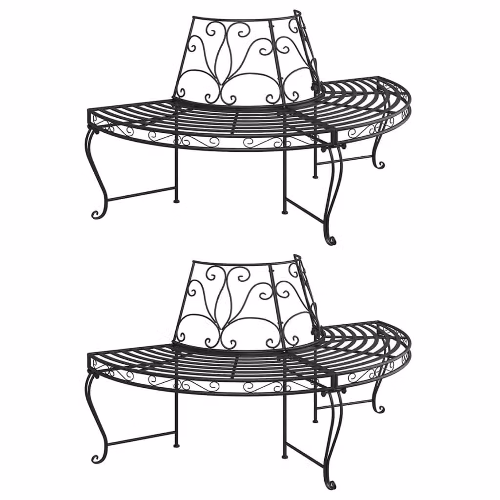 The Living Store Panche ad albero semicircolari 2 pezzi Ø160 cm Acciaio nero