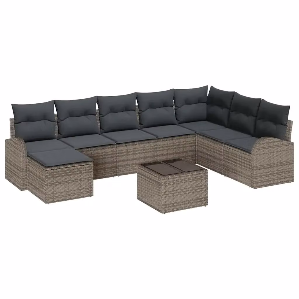 Set di divani da giardino vidaXL in rattan grigio con cuscini e tavolino da esterno 9 pezzi – 2