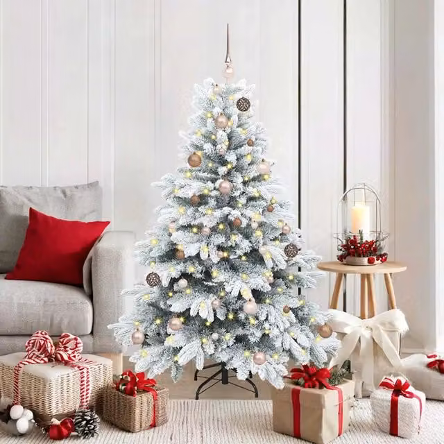 Albero di Natale artificiale moderno vidaXL bianco con 150 LED luce bianca calda in PE e PVC, Altezza: 150 cm