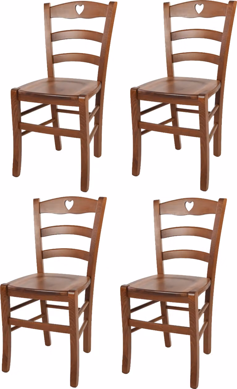 t m c s Tommychairs - Set di 4 sedie CUORE per cucina e sala da pranzo, struttura robusta in legno di faggio laccato marrone chiaro e sedile in legno