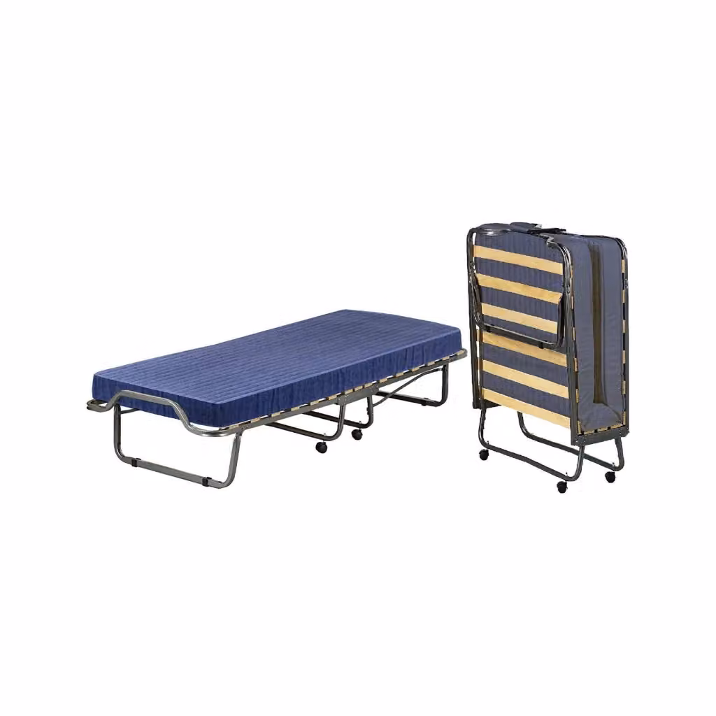 Letto pieghevole DMORA Isolina con materasso in schiuma, struttura in metallo e legno con doghe fisse, colore blu, L: 190 cm, P: 80 cm – 2