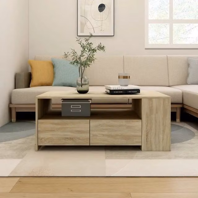 Tavolino da salotto moderno vidaXL in legno color rovere, L: 102 cm, P: 55 cm, H: 42 cm – 1