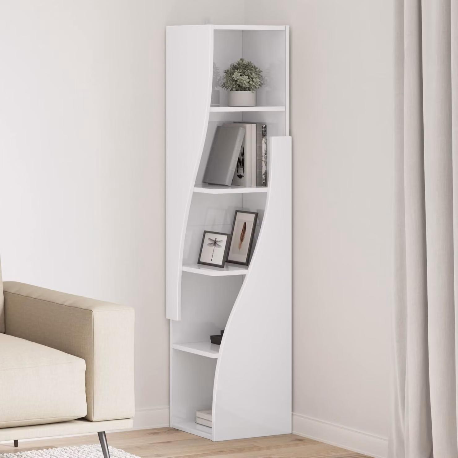 Mobile angolare vidaXL in legno ingegnerizzato bianco lucido L/P/H: 32 x 32 x 140 cm