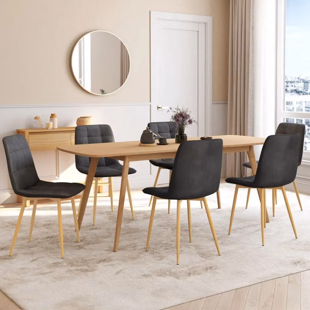 Set di 6 sedie da pranzo MILA IDMarket in velluto grigio scuro con gambe effetto legno – 2