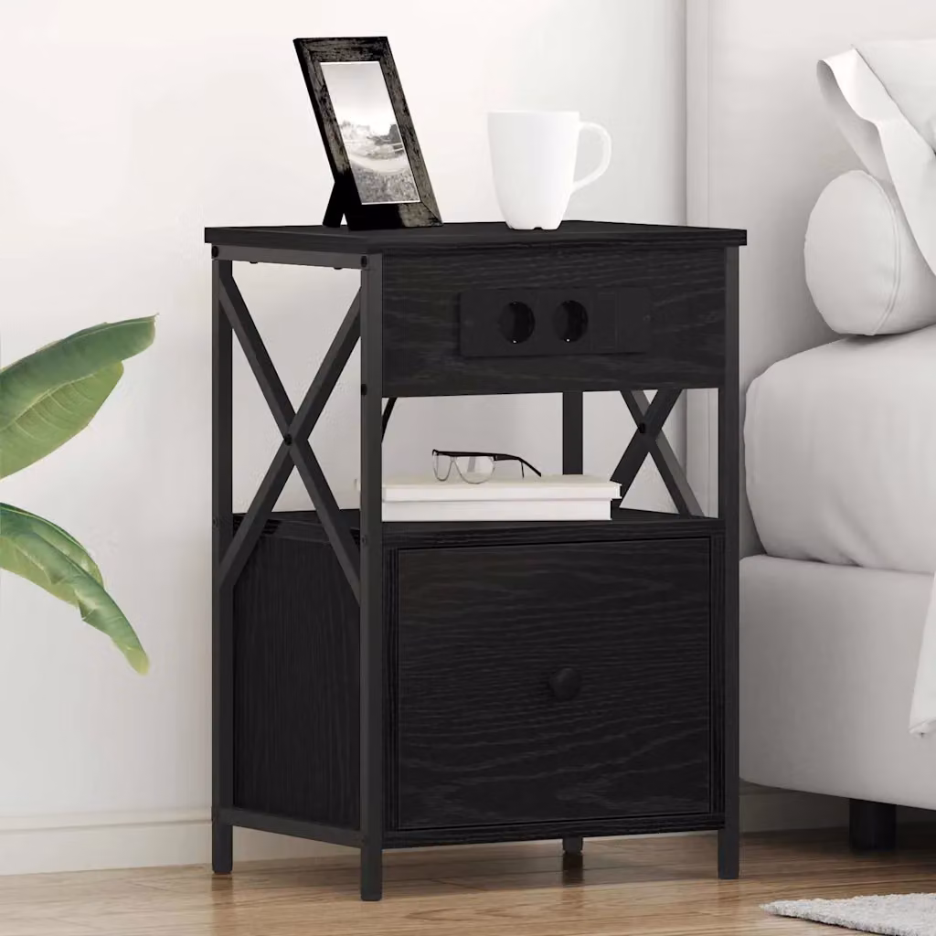 Set di 2 Armadi da Notte vidaXL in MDF e Metallo, Colore Nero Opaco, L 40 cm x P 31 cm x H 60 cm