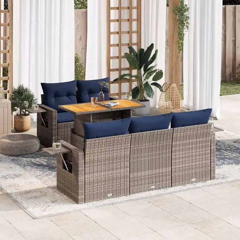 Maison Exclusive - Set Divano da Giardino 6 pz con Cuscini Grigio in Polyrattan