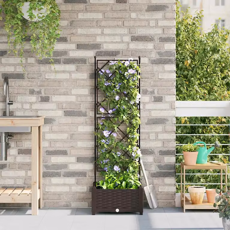 Vaso da giardino vidaXL marrone in plastica L/P/H: 40 x 40 x 125,5 cm