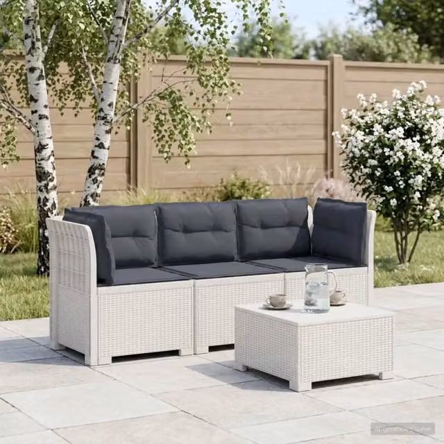 Divano da esterno a L con cuscini DESIGN IN in look rattan bianco per giardino e terrazzo