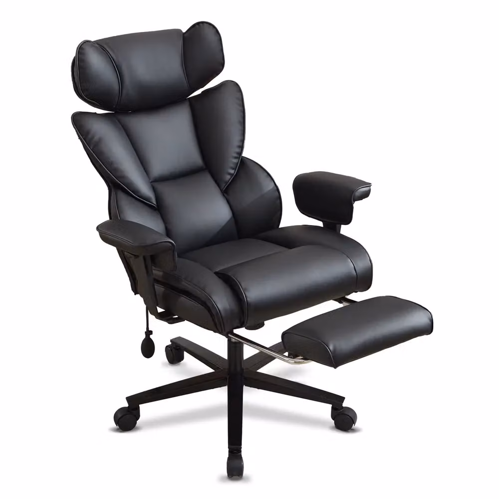 Sedia da ufficio ergonomica reclinabile Minimal in similpelle nero con schienale alto, poggiapiedi e altezza regolabile – 2