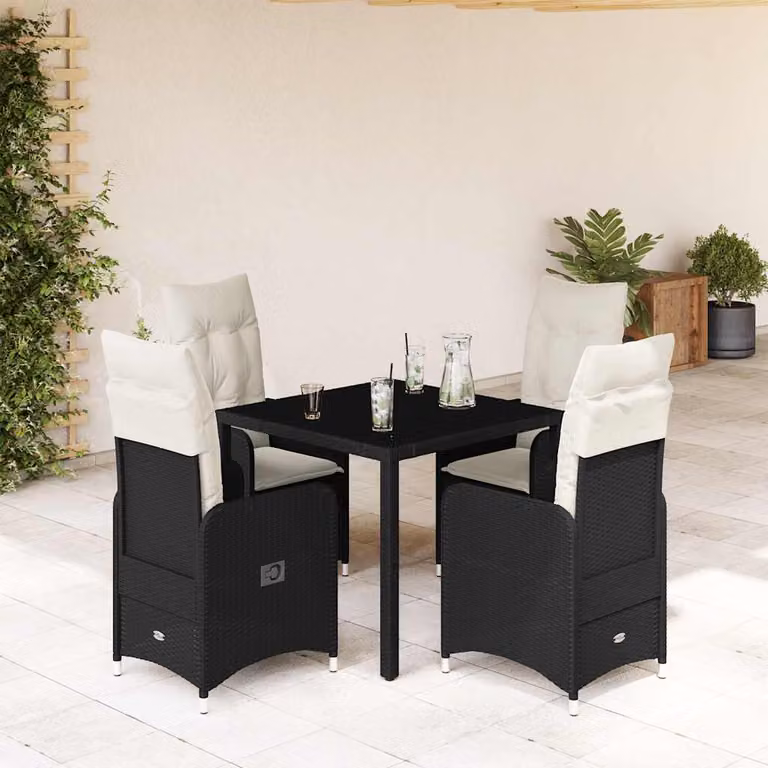 Set Bistrò da Giardino e Balcone vidaXL 5 pz in Polyrattan e Metallo con Piano in Vetro Nero e Bianco