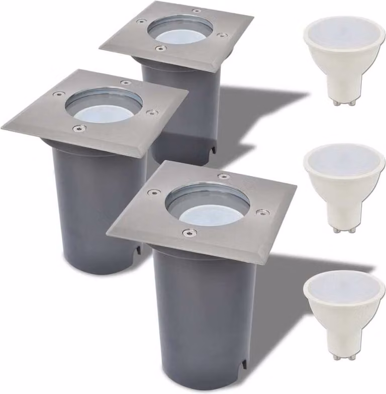 The Living Store Faretti da incasso a pavimento a LED 3 pz. Quadrato per esterni