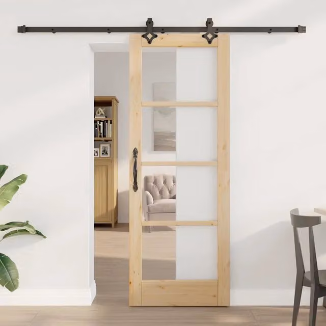 Porta scorrevole moderna vidaXL in legno e vetro marrone trasparente L: 73,5 cm, H: 198,5 cm