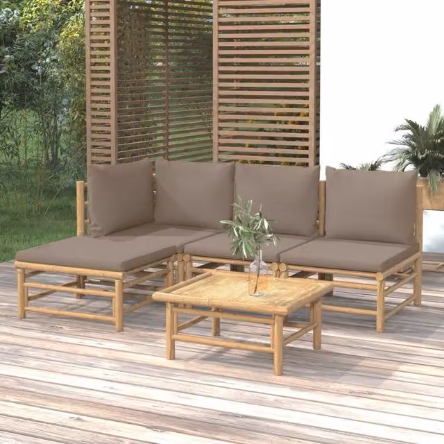 Set Salotto da Giardino 5pz con Cuscini Tortora Bambù 3155113