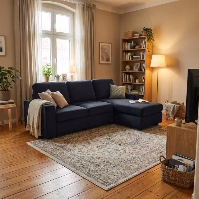 Divano Angolare con Contenitore e Ottomane ¨C MINIMAL ¨C Tessuto, Molle Insacchettate, 245 cm