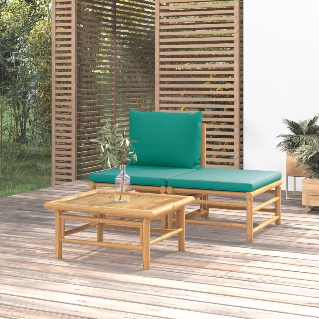 Maison Exclusive - Set da giardino a 3 pezzi con cuscini verdi in bambù