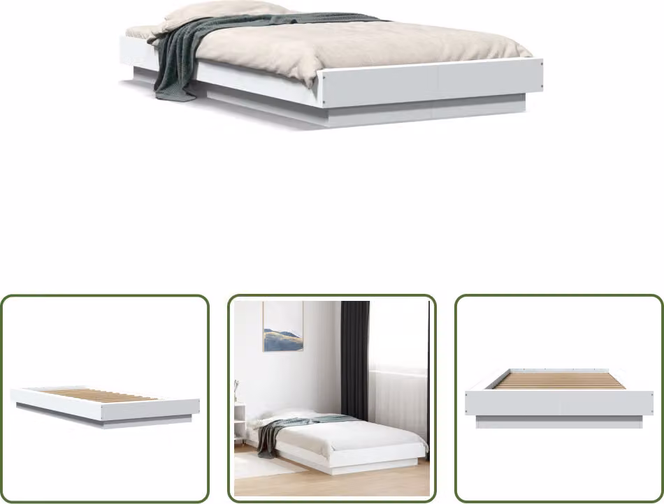The Living Store Struttura per letto bianca 100x200 cm in materiale ligneo