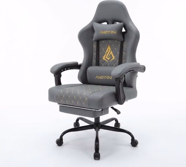 Sedia da gaming Outsunny Grigia con poggiatesta e braccioli, L/P/H: 60 x 60 x 122 cm