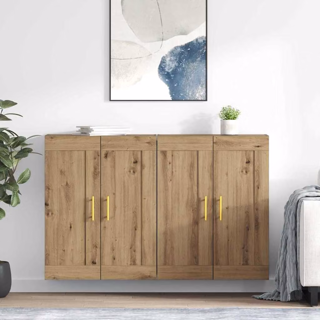 Set di 2 mobili a muro vidaXL in stile moderno, colore rovere artigianale, L: 69,5 cm, P: 34 cm, H: 90 cm